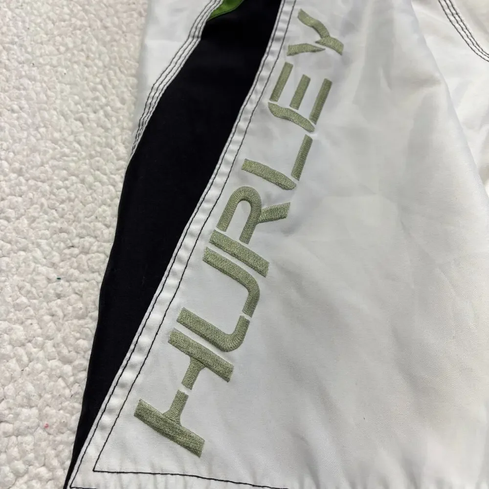 Vintage Hurley Boardshorts 38 White Green Swim Trunks Surfing Classic 90s Y2K